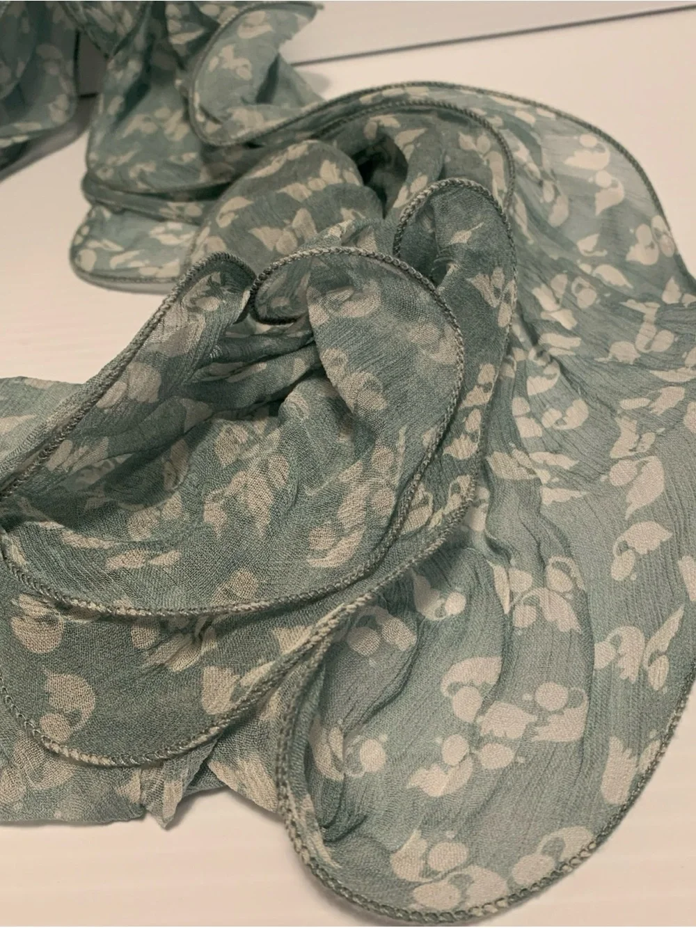 NWT Lauren Ralph Lauren Double Ruffle Scarf-Light Green; 100% Viscose